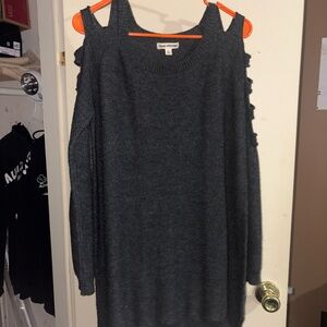 Cold Shoulder Charcoal Knit Sweater Dress